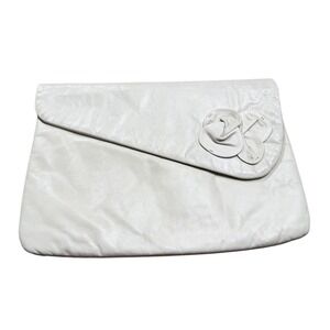 Letisse Vintage Cream Rosette Clutch Envelope Bag Asymmetrical Flap